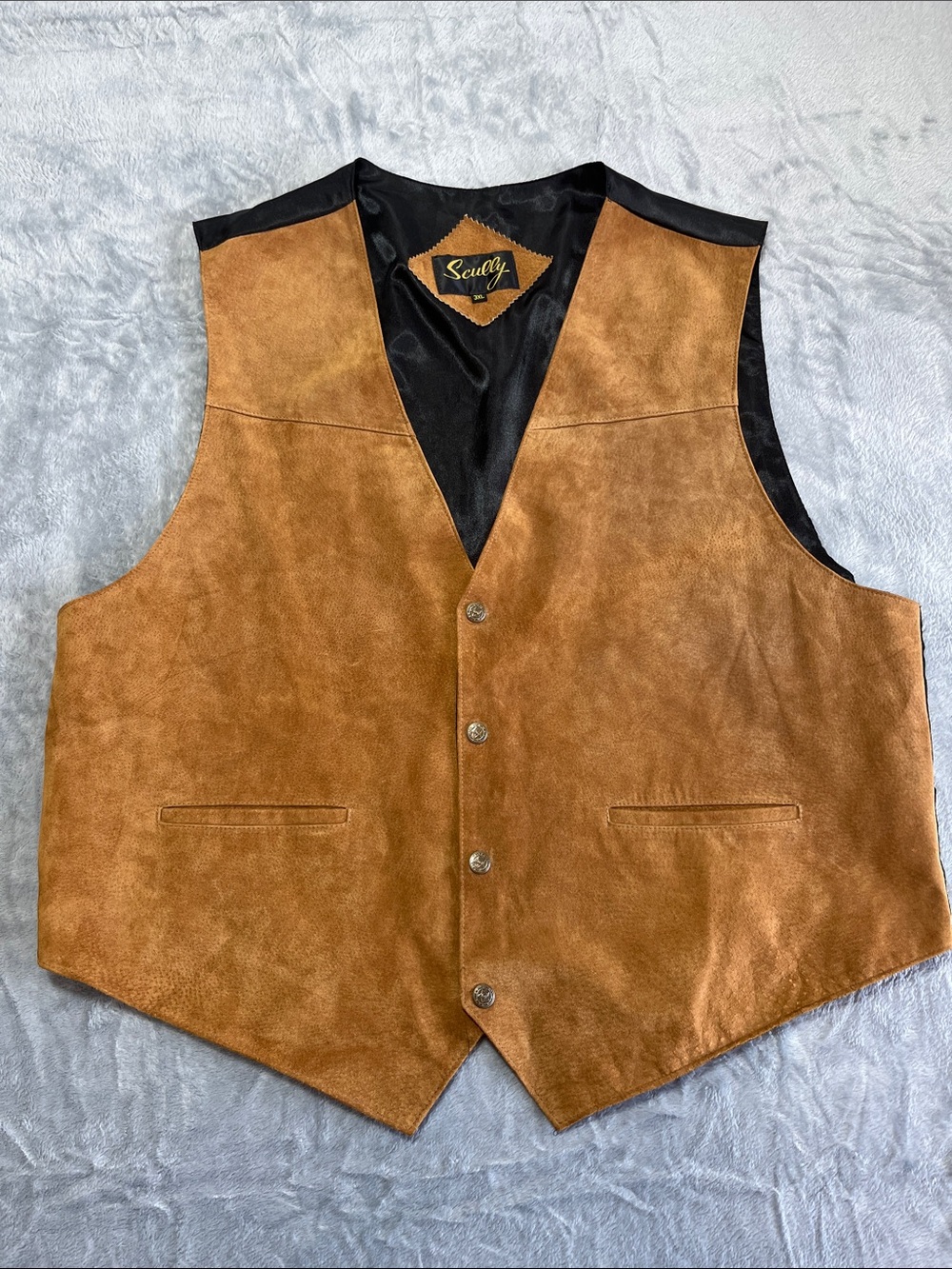 Scully men’s Western suede leather vest brown 3XL snap button cowboy ranch style